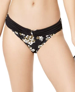 MICHAEL KORS Logo Ring Hipster Bikini Bottoms sz L Large Black Green Floral - Picture 1 of 2