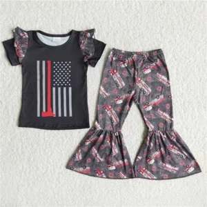 Toddler Girls Bell Bottom Pants Boutique Outfit Adorable Moo Cow Clothes Set - Picture 1 of 24