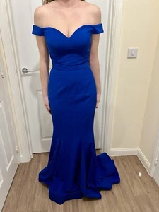 Gino Cerruti Royal Blue Size 10 Bardot Fishtail Flare Prom Ball Bridesmaid Dress - Picture 1 of 10