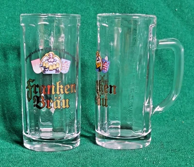 Vintage 2 alte Stamperl Schnapsgläser Mini-Humpen "Franken-Bräu" 8,2 cm - Bild 1 von 3