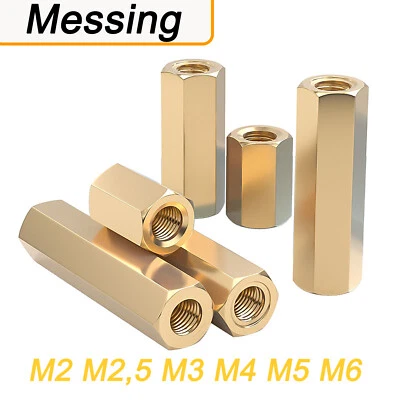 Langmutter M2 M2,5 M3 M4 M5 M6 Messing Sechskant Verbindungsmuffen Gewindehülsen - Bild 1 von 4
