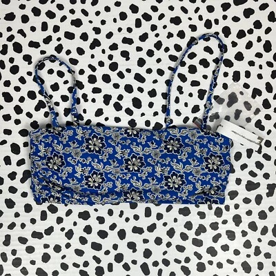 J.CREW女式皱褶钴花卉抹胸比基尼上衣中号CA473 — 第 1/4 张图片