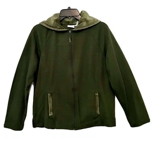 White Stag Activewear Womens L Olive Green Velour Trim Hooded Zip Front Jacket - Picture 1 of 6