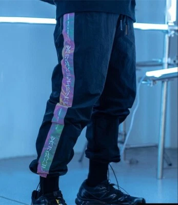Men's Trouser Laser Reflective Striped Drawstring Pants Trendy Loose Trouser - Image 1 of 4