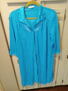Vintage Lingerie Vanity Fair Robe Waltz Length Button Front Turquoise Blue M - Picture 1 of 4