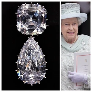 Queen Elizabeth’s Cullinan III and IV Brooch Replica 5A Asscher & Pear Cut CZ - Picture 1 of 13