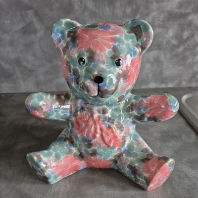 Park Rose Pink Large Ceramic Teddy Bear Ornament - Image 1 of 4