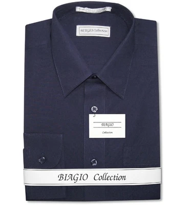 Camisa de vestir Biagio para hombre 100 % ALGODÓN lisa color AZUL MARINO talla 14,5 32/33 Foto 1 de 4