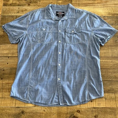 Ecko Unltd Shirt Mens 2XL Blue/White Short Sleeve Button Up Y2K Casual Adult - Image 1 of 4