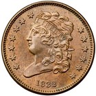 1832 C 2 R 1 ANACS AU 58 CLASSIC HEAD HALF CENT COIN 1/2C 1832 C 2 R 1 ANACS AU 58 CLASSIC HEAD HALF CENT COIN 1/2C