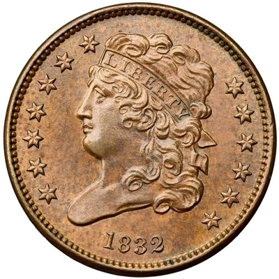 1832 C-1 R-2 ANACS MS 63 BN Classic Head Half Cent Coin 1/2c - Image 1 of 2