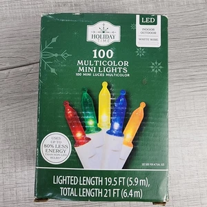 Christmas lights Multicolor Mini Bulb White Wire 100 Ct - NEW - Holiday Time - Picture 1 of 17