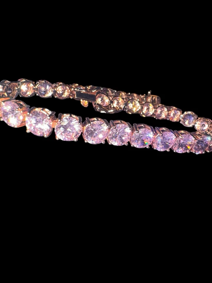 "Brazalete tenis chapado en oro rosa 925 de 18 quilates con zafiro rosa de 8"" unisex o talla grande" Foto 1 de 4