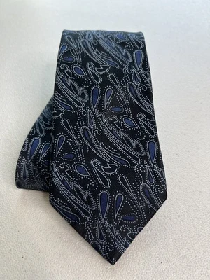 Corbata de diseñador Egara negra, azul, gris, marrón patrón cachemir 100 % seda Foto 1 de 4