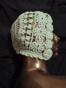 HandMade Tatted Crochet Lace Bridal Bonnet Boudoir Hat Ivory  - Picture 1 of 7