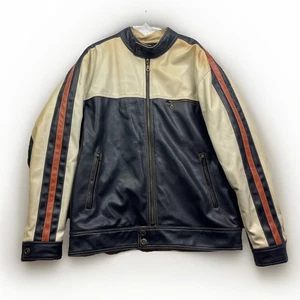 VTGOrvieto Biker Leather Motorcycle Retro Bomber Jacket Quilted Men L READ - Imagen 1 de 13