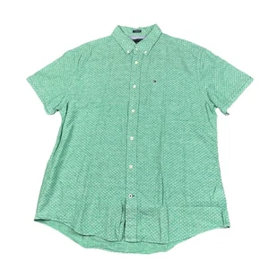 Tommy Hilfiger Herren Kurzarm Hemd mit Knopfleiste Custom Fit Grün Blumenmuster XL - Bild 1 von 11