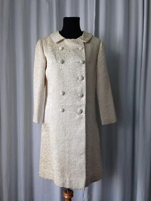 Casaco jacquard vintage anos 60 marfim cetim - Imagem 1 de 4