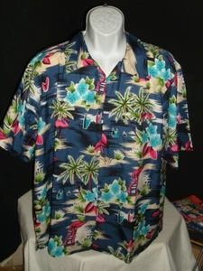 NWT King Kamehameha Flamingo/Floral Print Poly/Rayon S/S Hawaiian Shirt Sz. 2XL - Picture 1 of 10