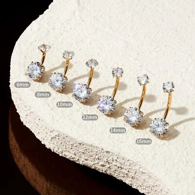 6Sizes Navel Belly Button Ring Crystal Dangle Bar Barbell Body Piercing Jewelry - Image 1 of 4