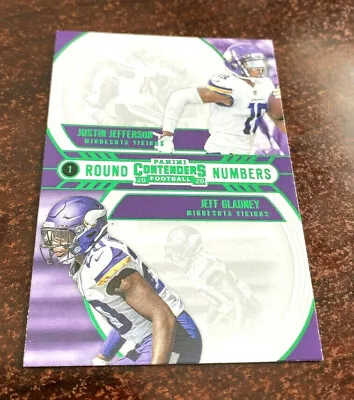 2020 Contenders 1 Round Numbers JUSTIN JEFFERSON / GLADNEY "GREEN" RN-JG VIKINGS - Image 1 of 2