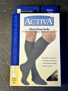 ACTIVA DRESS SOCKS Men 15-20mmHG Graduated Compression, Lite Support Medium Blk - Picture 1 of 3