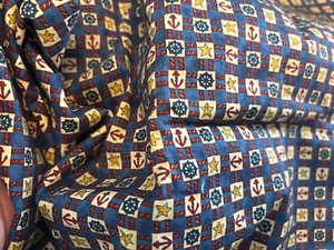 Vtg 44X53 MODA Deb Strain LIBERTY Plaid NAUTICAL FLAG Quilt Fabric Blue Red Ecru - Picture 1 of 11