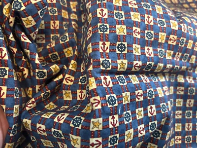 Vtg 44X53 MODA Deb Strain LIBERTY Plaid NAUTICAL FLAG Quilt Fabric Blue Red Ecru - Image 1 of 4
