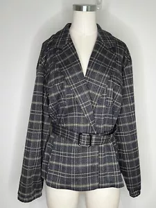 Modcloth Silver and Bold Plaid Jacket Size 1 X Blue and Gold Belted NEW with tag - Picture 1 of 8