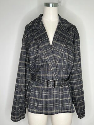Modcloth Silver and Bold Plaid Jacket Size 1 X Blue and Gold Belted NEW with tag - Image 1 of 4