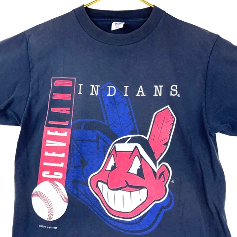 Vintage Cleveland Indians Logo 7 T-shirt Large 1995 Blue Mlb Made In Usa 90s Cover