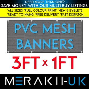 3 Fuß x 1 Fuß Mesh PVC Personalisiert Banner Outdoor Vinyl Werbeschild - Bild 1 von 11