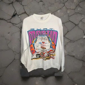 VTG Dirt Track Racing Sweatshirt Adult L White Curt Martin Late Model Big Y2K - Picture 1 of 7