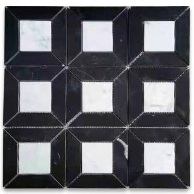 C25F1XP Каррарский Белый Мрамор Квадратная Доэни Мозаика Плитка Маркина Черная Полированная - Изображение 1 из 4