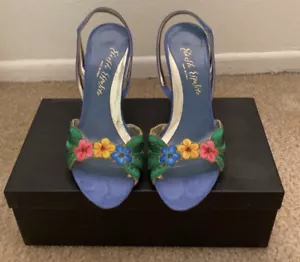 NUEVO EN CAJA SANDALIAS DE TACÓN ALTO VINTAGE ERNESTO ESPOSITO AZUL GAMUZA APLIQUES FLORALES 6 - Imagen 1 de 11