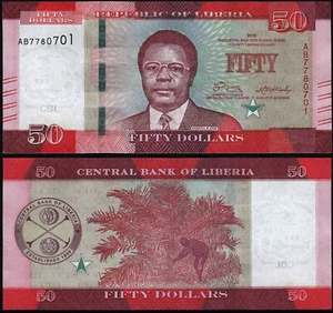 LIBERIA 50 DOLLAR 2016 UNC MAN TRIMMEN ÖLPALME, SIEGEL DER ZENTRALBANK - Bild 1 von 1