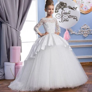 Long Sleeves Vintage Flower Girl Dresses Kids Christmas Birthday Pageant Gowns - Picture 1 of 6