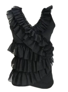 NEU RAIN Damen Kurzarm ärmellos Rüschen Top Bluse Shirt schwarz Gr. Small - Bild 1 von 4