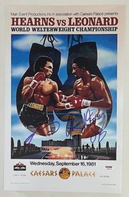 SUGAR RAY LEONARD & THOMAS HITMAN HEARNS SIGNED BOXING 11X17 PHOTO PSA/DNA - Image 1 of 2