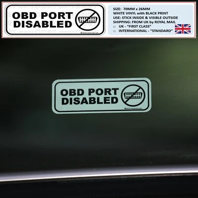 2 x OBD PORT DISABLED WINDOW STICKER VEHICLE THEFT STOLEN CANBUS LOCK FUSE - Image 1 of 4