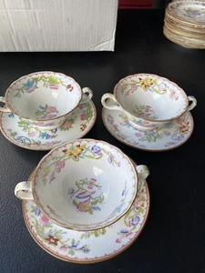 Set of 3 Mintons England Porcelain Bouillon Cup And Saucer Cuckoo Pattern 3934 - Picture 1 of 5