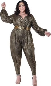 Gold Disco Queen Dancer 70's Retro Girl Fancy Dress Up Halloween Adult Costume - Picture 1 of 18