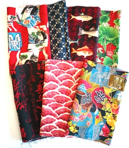 7 resti di tessuto assortiti marchi Asst Robert Kaufman, Alexander Henry, kimono - Foto 1 di 3