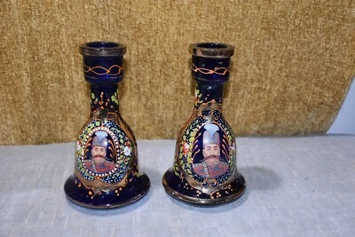 "Par de jarrón cachimba jarra vidrio dorado azul cobalto persa vintage 11""" Foto 1 de 4