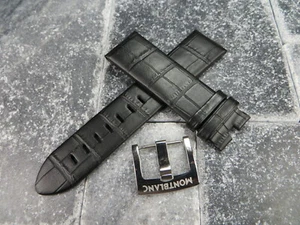 New 22mm Grain Leather Strap Black Watch Band with OEM MONTBLANC Tang Buckle - Picture 1 of 10