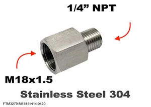 M18x1.5 Female to 1/4" NPT Male Stainless Sensor Adaptor Fittings Conversion - Picture 1 of 6