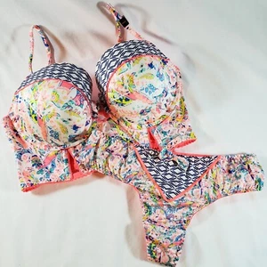 Victoria's Secret 34DD Longline Balconet S Tanga Set Neón Naranja Paisley Bustier - Imagen 1 de 6