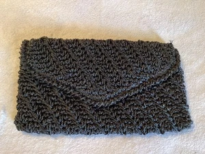 Vintage Crocheted Raffia Clutch Black Made in Japan Boho Beach - Picture 1 of 5