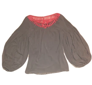 Marks & Spencer Grey Pink Lattice Cutout Neckline Statement Blouse UK 8 *bnwt* - Picture 1 of 10