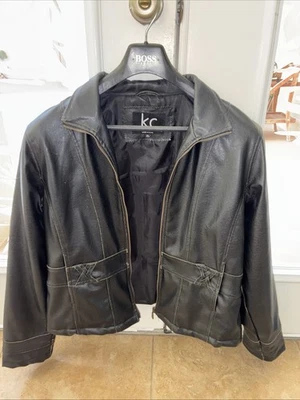 Chaqueta de cuero negra para mujer KC Collections XL Biker Foto 1 de 4